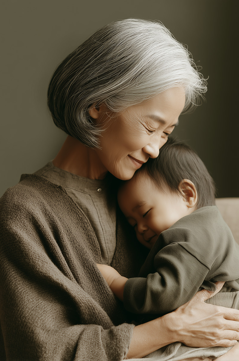 A grandmother and grandchild sharing a quiet moment together